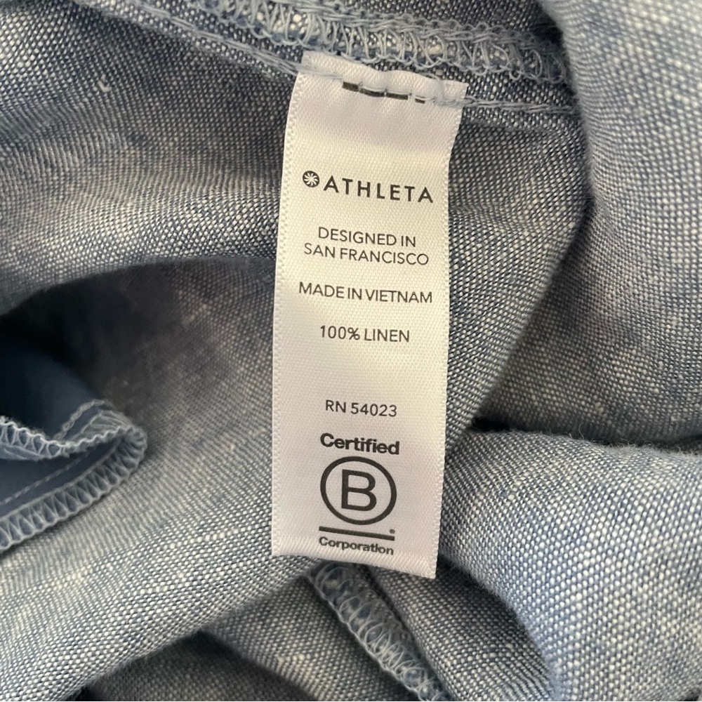 Athleta Cabo Linen Wide Leg Chambray Blue Zipper Pocket Pants #447244 EUC Size 8 - Picture 10 of 12